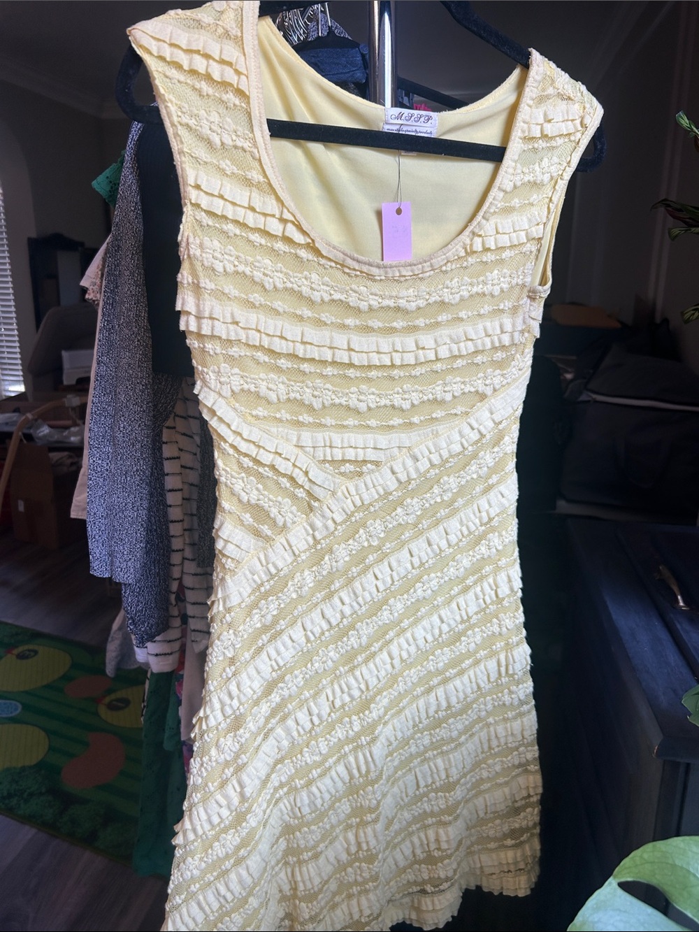 M.S.S.P. Sleeveless Yellow Ruffle Lace Dress